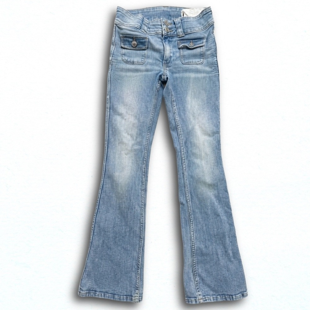 HM Girls Light Wash Low Waist Bootcut Jeans Size 12 Front Flap Pockets Denim